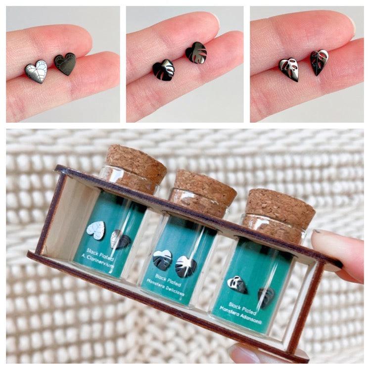 Black Plated Plant Stud Earrings Propagation Station Set - Serene Rage LLC