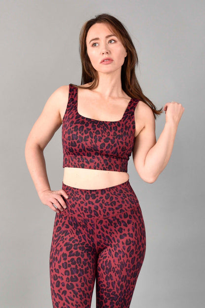 Brigitte Recycled Luxe Longline Bra in Red Velvet Leopard - Serene Rage LLC