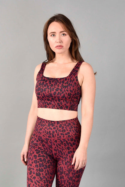 Brigitte Recycled Luxe Longline Bra in Red Velvet Leopard - Serene Rage LLC