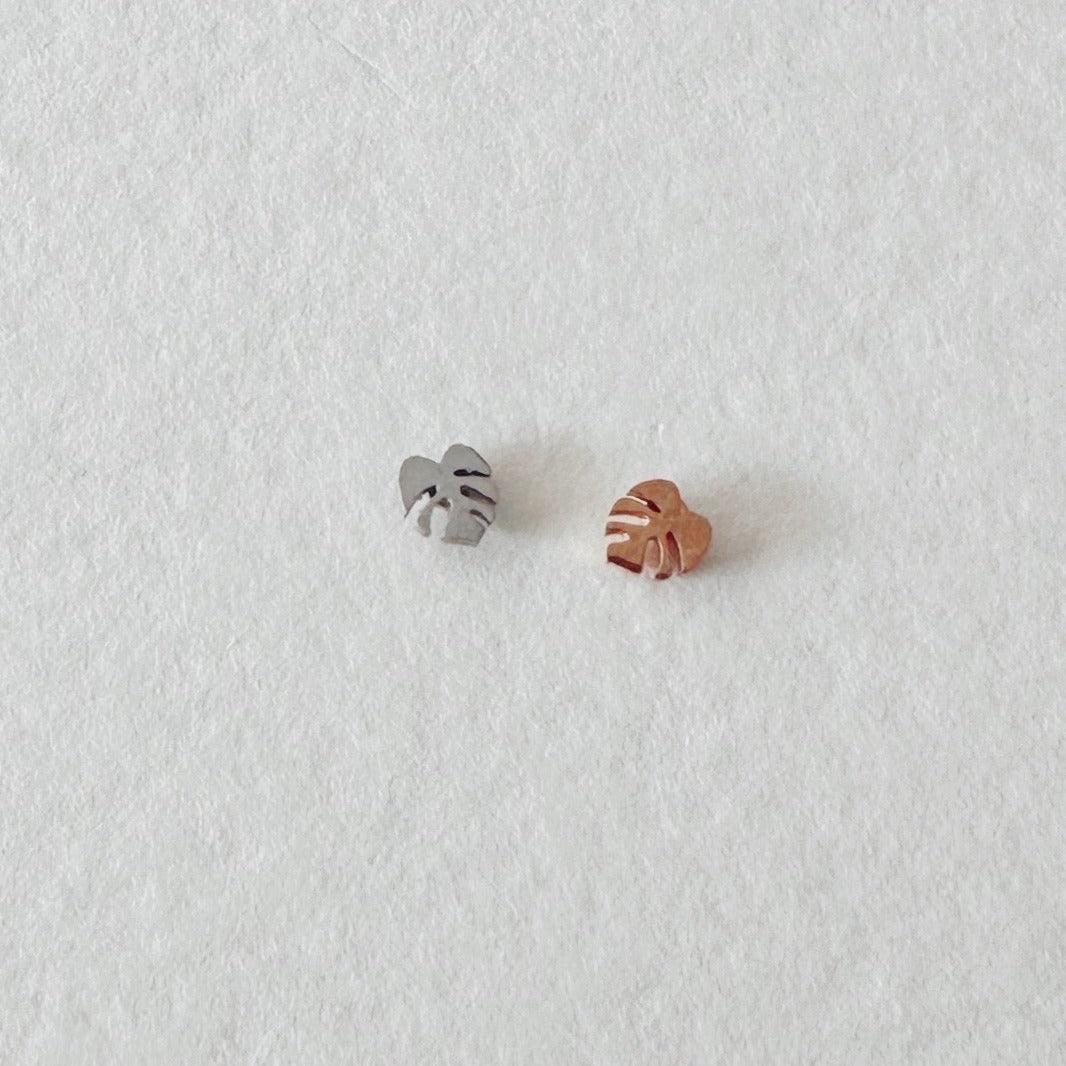 Flat Back- Teeniest Tiniest Monstera Deliciosa Earring Studs - Serene Rage