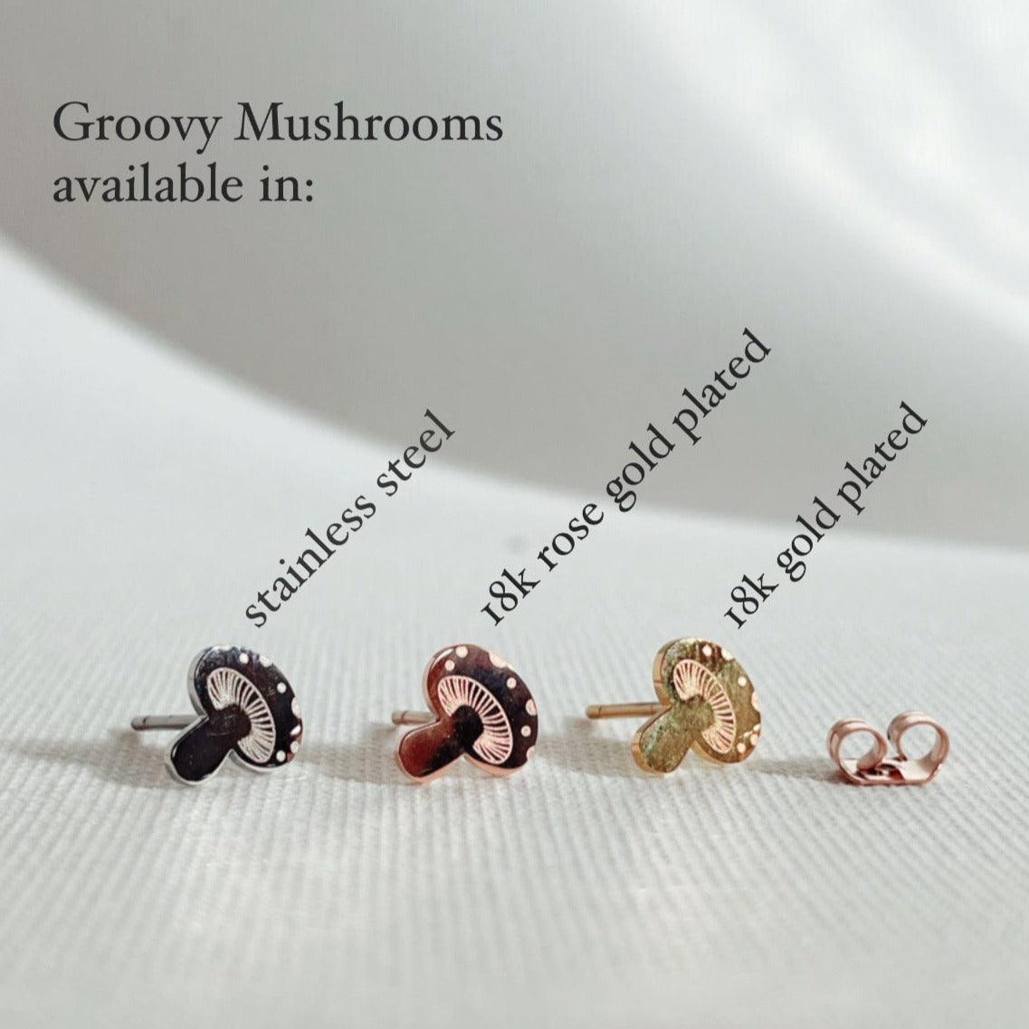 Groovy Mushrooms Metal Stud Earrings - Serene Rage LLC