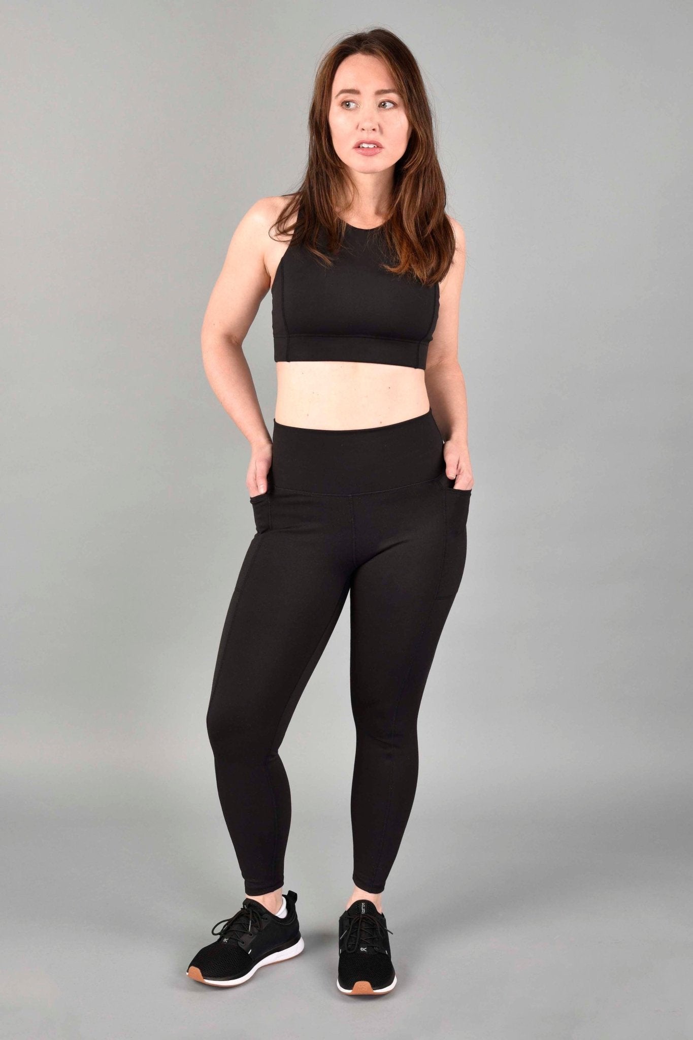 High Rise Side Pocket Recycled Core Compression 7/8 Legging in Matte Black - Serene Rage LLC