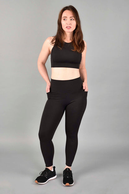 High Rise Side Pocket Recycled Core Compression 7/8 Legging in Matte Black - Serene Rage LLC