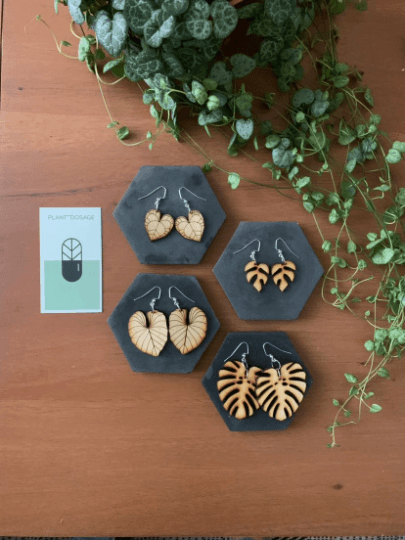 Large Monstera Deliciosa Wooden Earrings - Serene Rage LLC