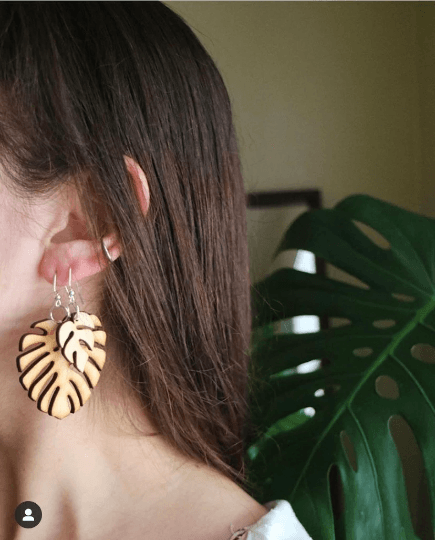 Large Monstera Deliciosa Wooden Earrings - Serene Rage LLC