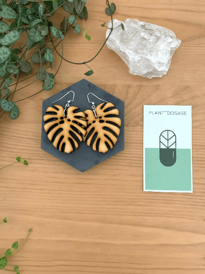 Large Monstera Deliciosa Wooden Earrings - Serene Rage LLC