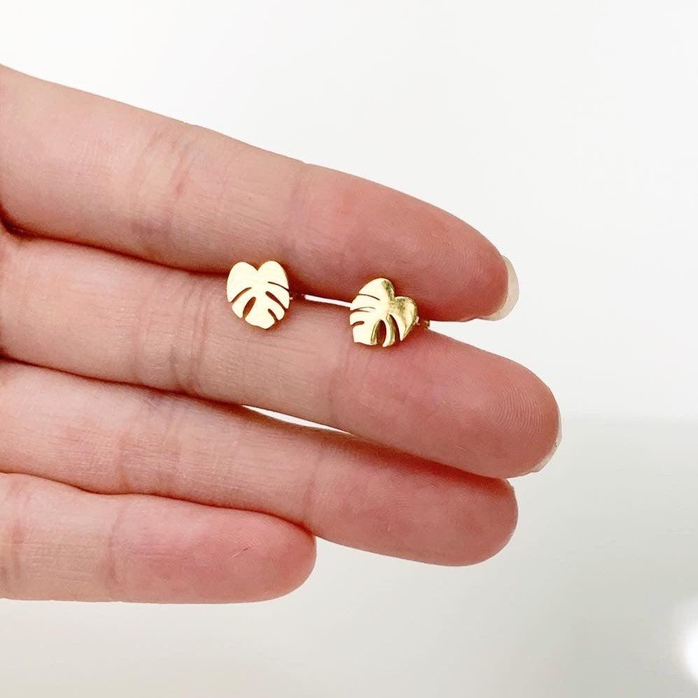 Monstera Deliciosa Metal Stud Earrings - Serene Rage LLC