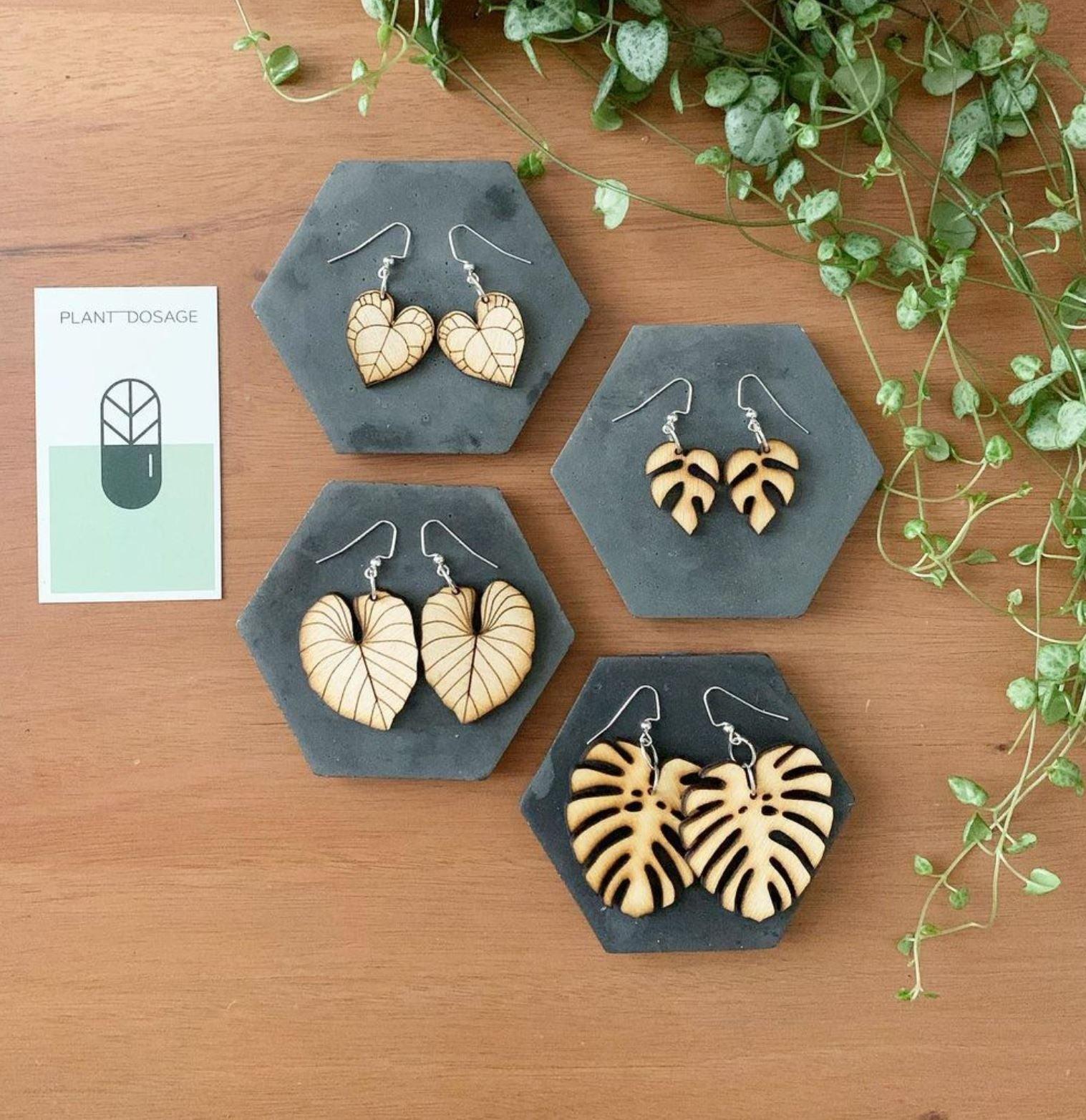 Philodendron Gloriosum Wooden Earrings - Serene Rage LLC